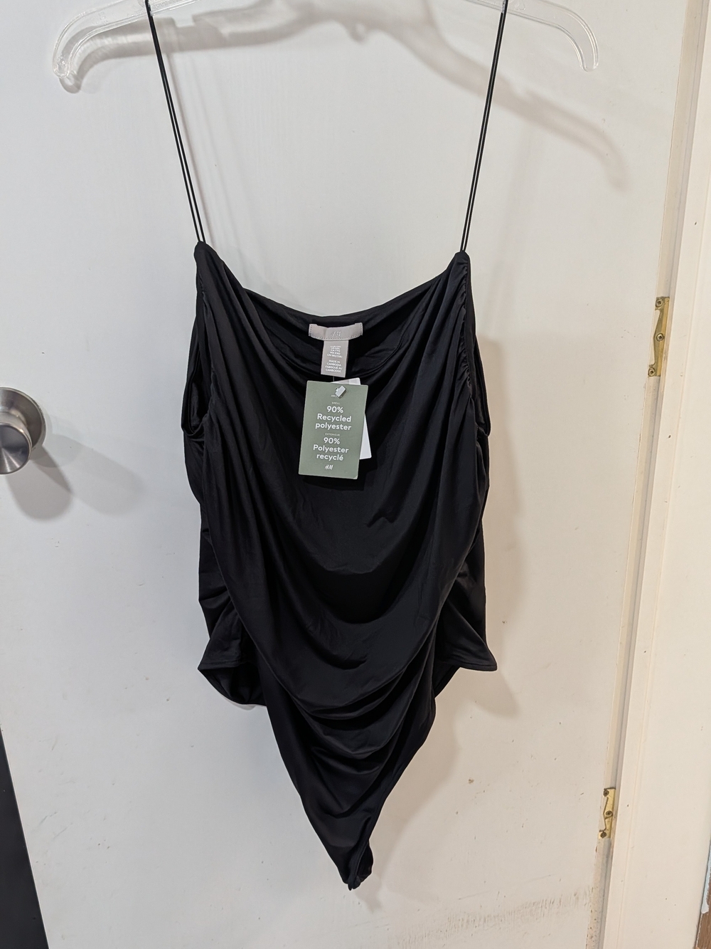 H&M Black Draped Bodysuit With Thin Straps
